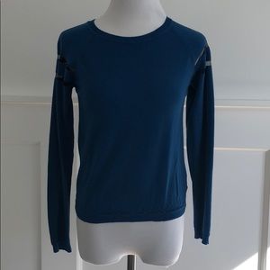 Cobalt Blue Wool Sweater with Mesh Panels
